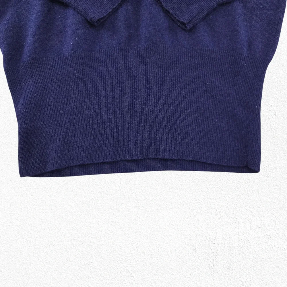 Vintage 80s Navy Blue Lambswool Angora Fitted Turtleneck Sweater Size Medium